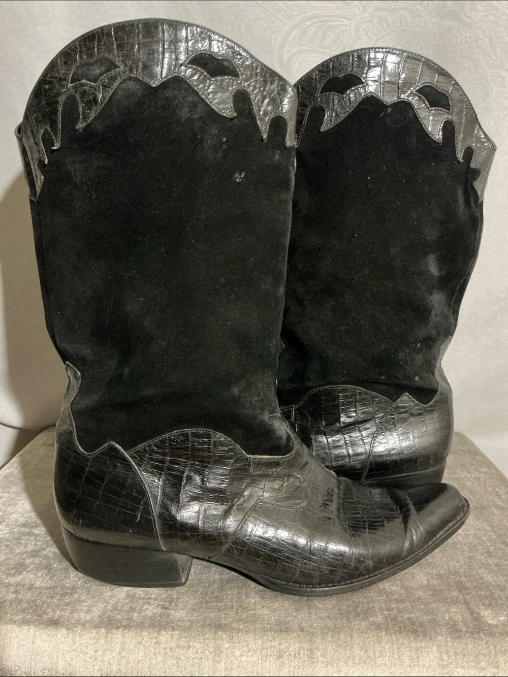 Vintage Van Eli Lizard/Suede Western Boots
